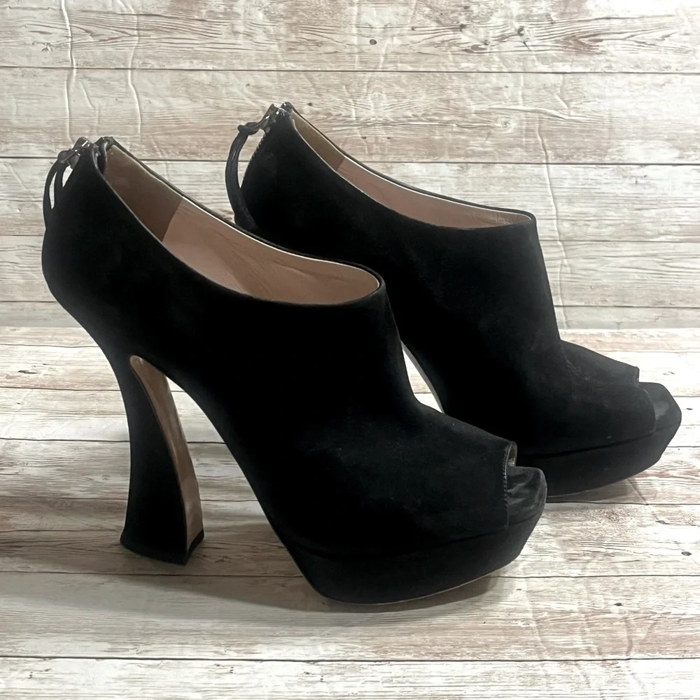Miu Miu Black Suede Sculptural Heels